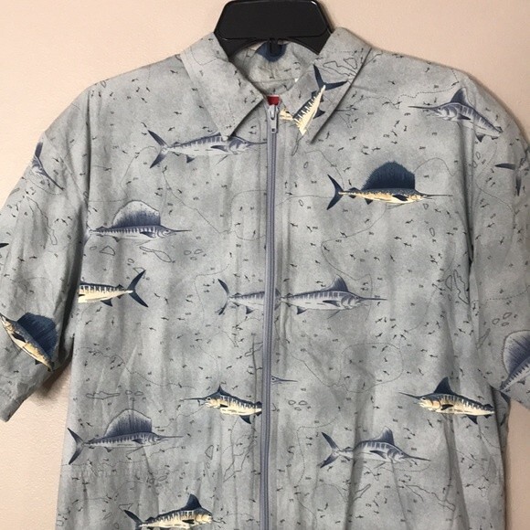 Weekender all over fish print zip up cotton lined shirt size medium - Picture 2 of 12